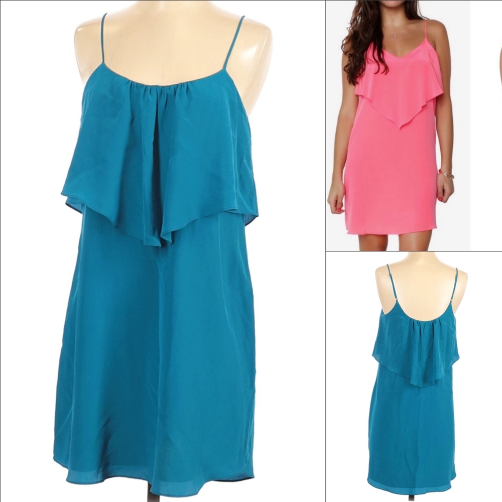 Rory Beca Blue Parasole 100% Silk Mini Slip Dress S